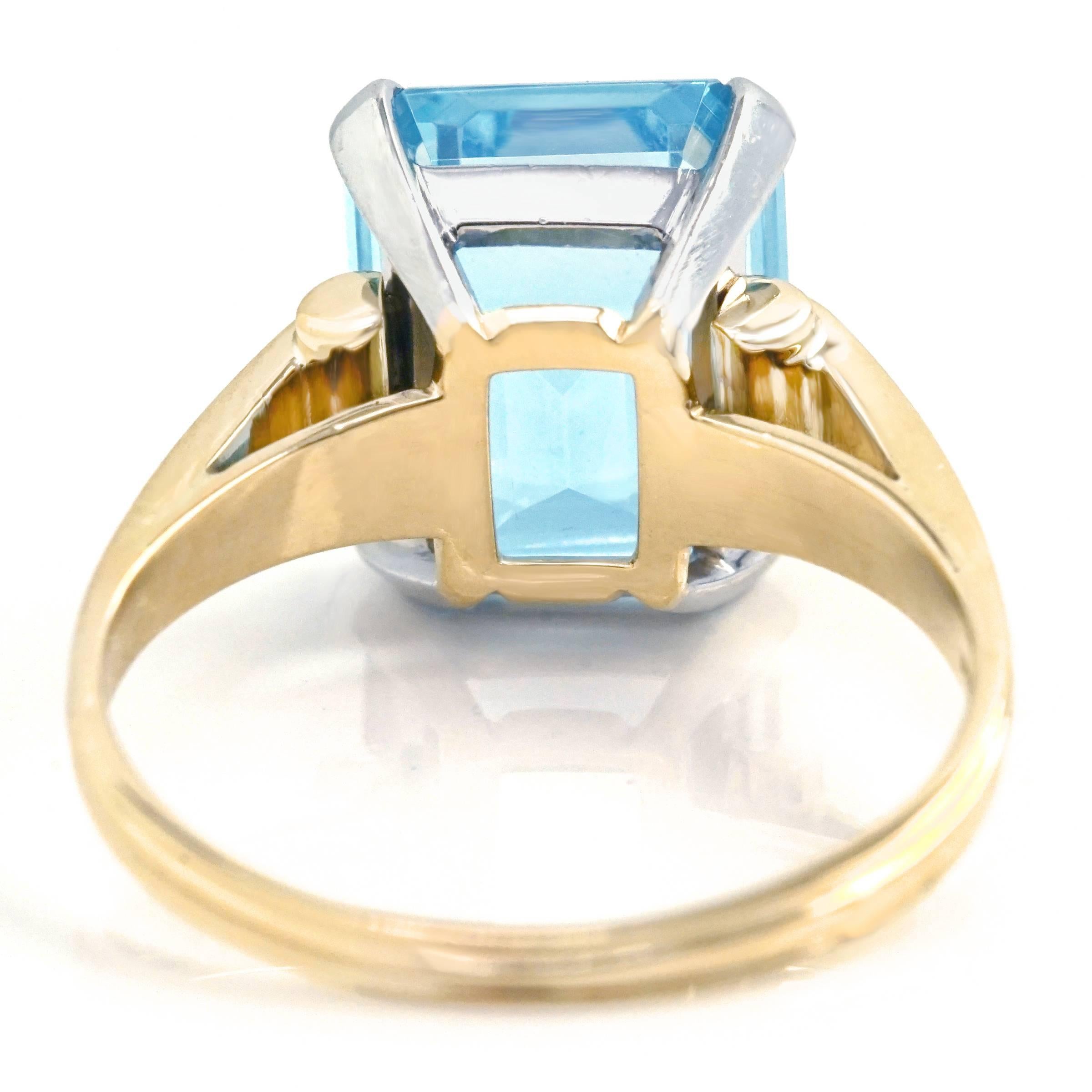 Tiffany & Co. Art Deco Aquamarine Set Gold Ring 3