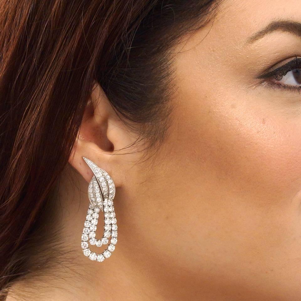 Women's Fred Paris 10 Carat Total Weight Diamond Chandelier Platinum Earrings