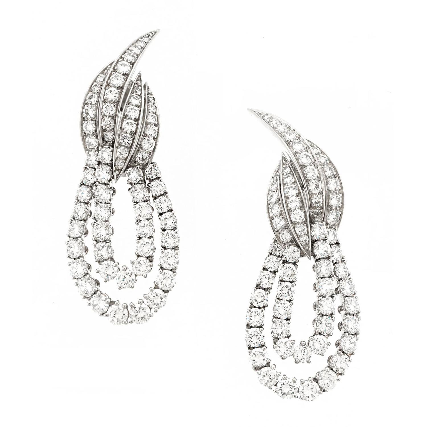 Spectacular Fred Paris Diamond-Set Platinum Earrings For Sale at 1stdibs