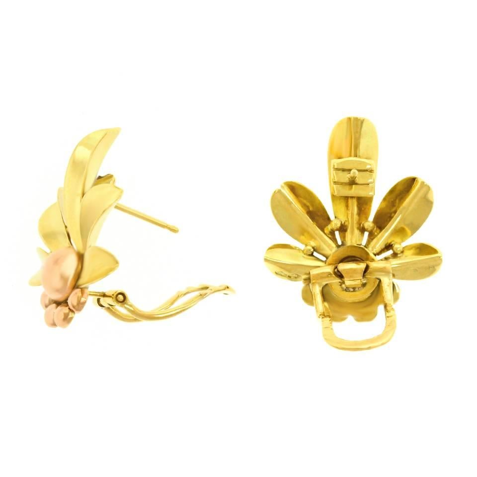 Women's Art Deco Flower Power Gold Earrings