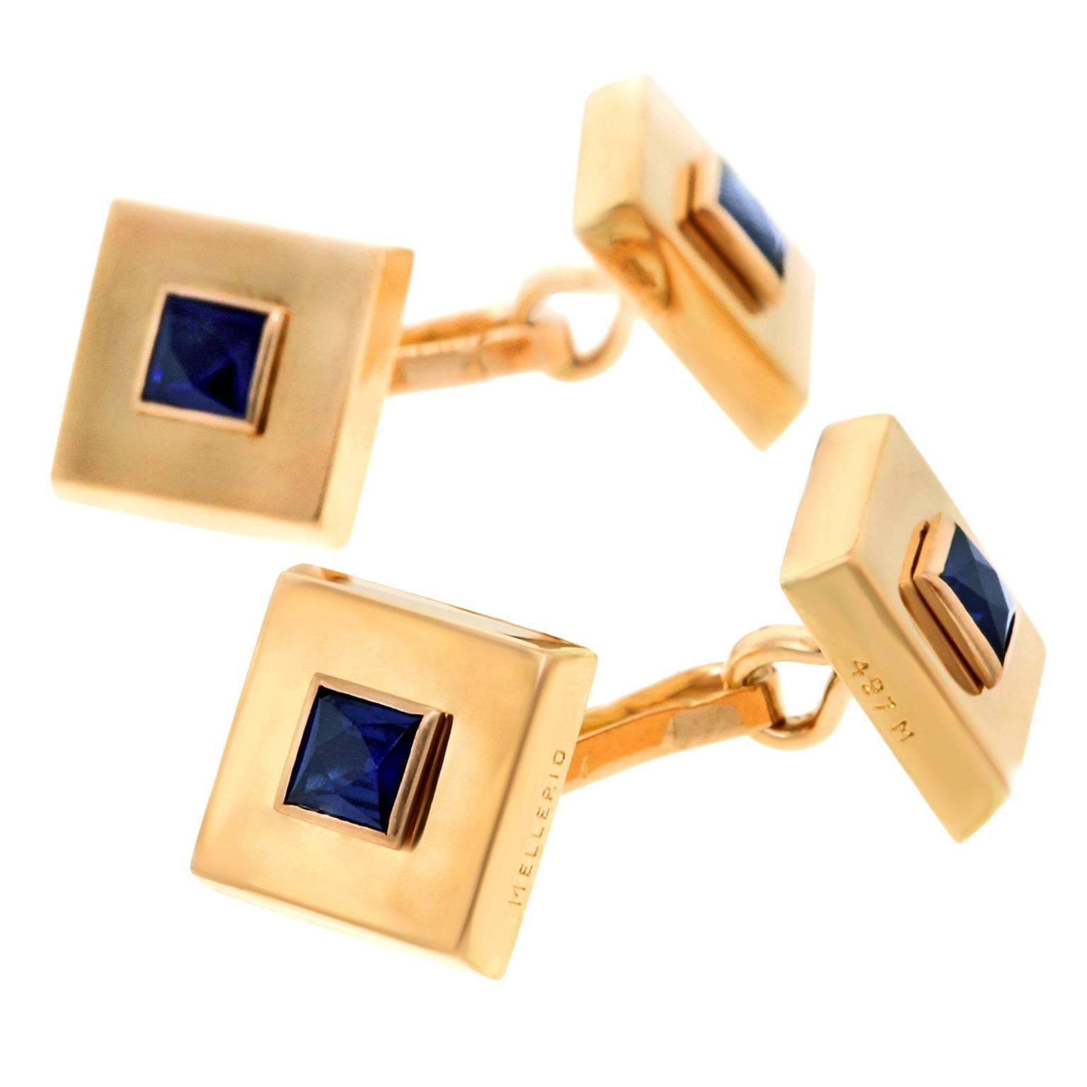Women's or Men's Elegant French Sapphire and Gold Cufflinks by Mellerio
