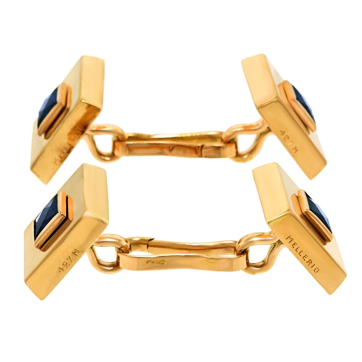 Elegant French Sapphire and Gold Cufflinks by Mellerio In Excellent Condition In Litchfield, CT