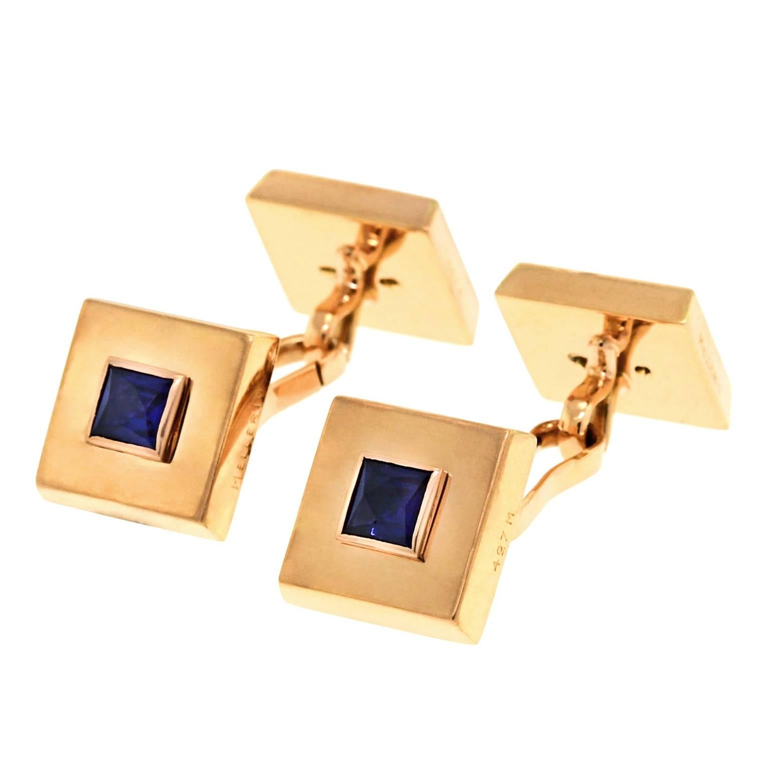 Elegant French Sapphire and Gold Cufflinks by Mellerio 5