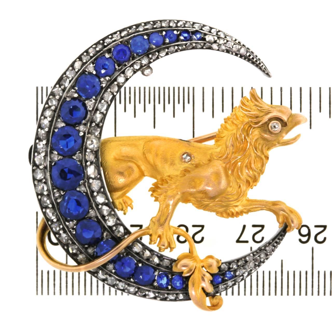 French Renaissance Revival Sapphire Diamond Brooch 2