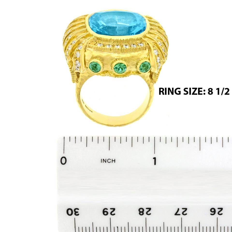Gorgeous Organo Chic Aquamarine Diamond and Gold Ring In Excellent Condition In Litchfield, CT
