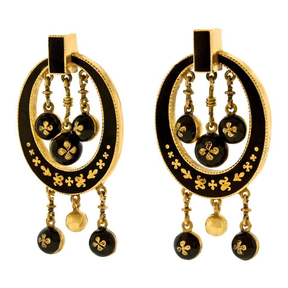 Victorian Antique Enamel Gold Chandelier Earrings