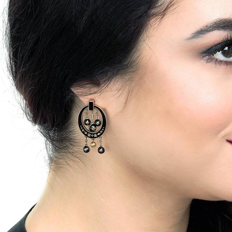 Antique Enamel Gold Chandelier Earrings For Sale at 1stdibs