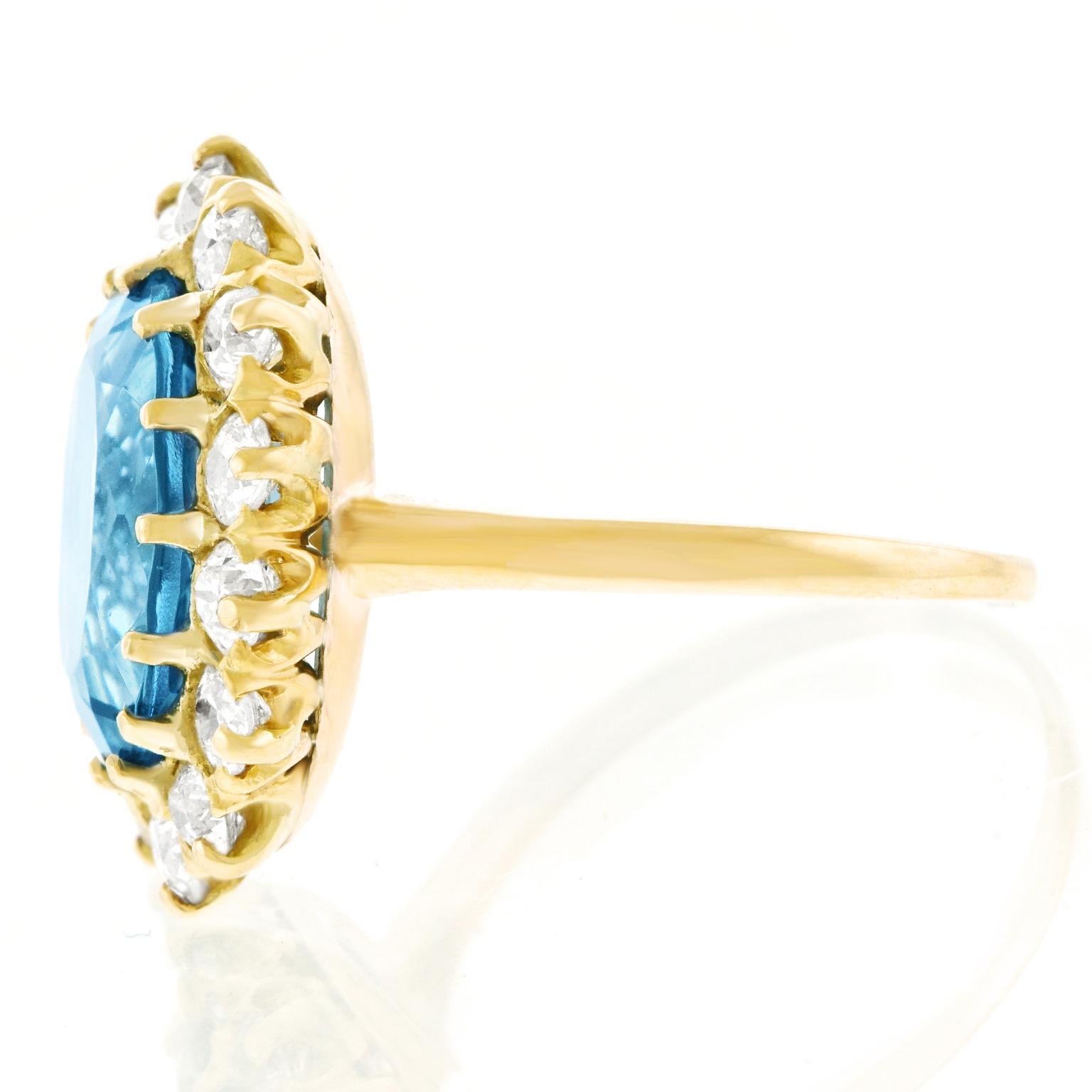 Women's or Men's Aquamarine and Diamond Set Gold Ring