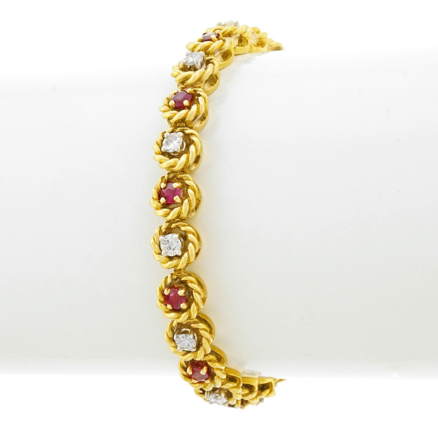 Hammerman Brothers Diamond and Ruby Set Gold Bracelet In Excellent Condition In Litchfield, CT