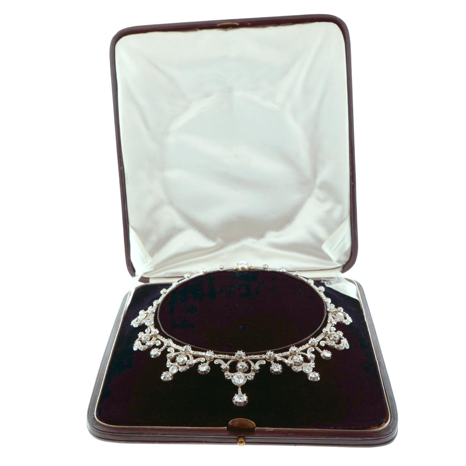 Women's Antique French Diamond Set Gold Necklace