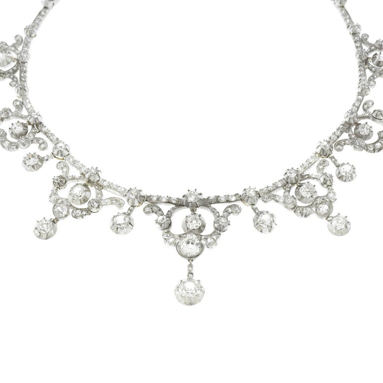 Antique French Diamond Set Gold Necklace at 1stDibs