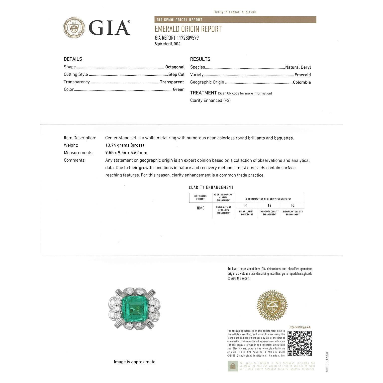 4.0 Carat GIA Columbian Emerald Diamond  Gold Ring  4