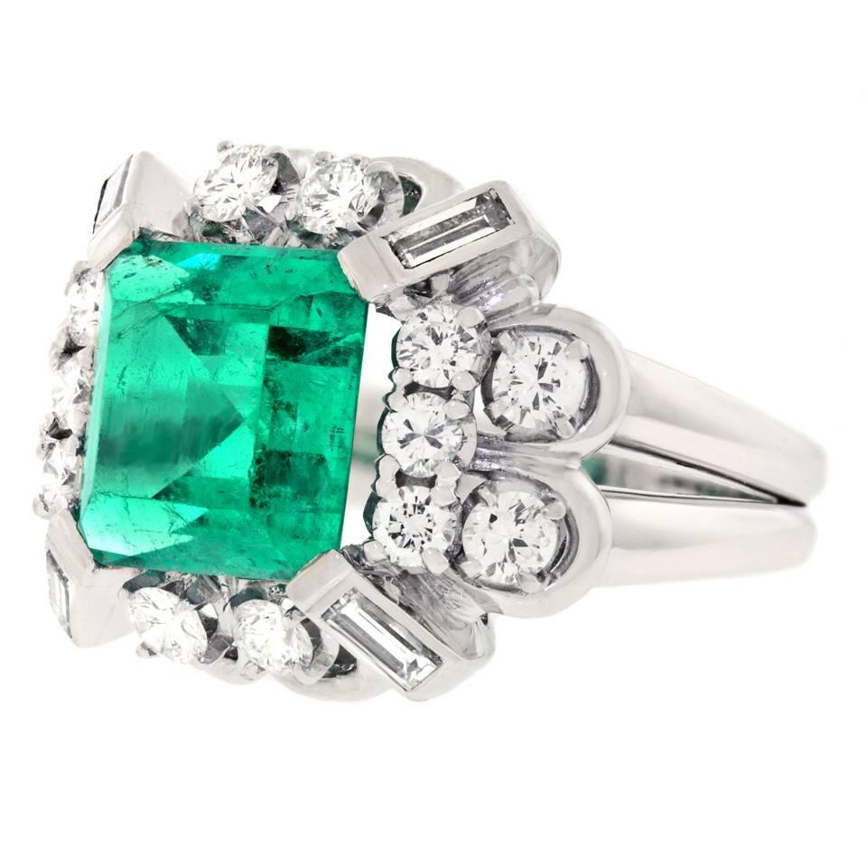 4.0 Carat GIA Columbian Emerald Diamond  Gold Ring  3