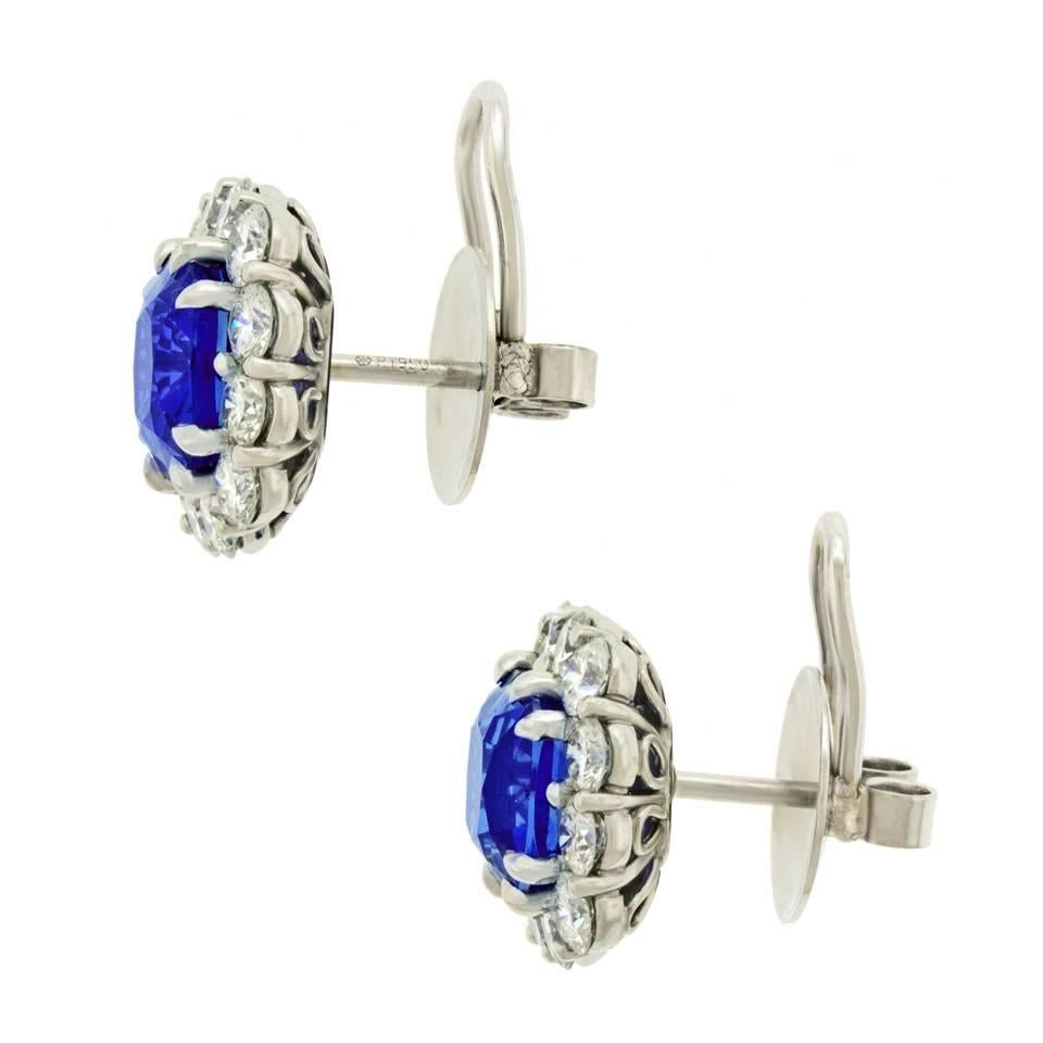 No Heat Sapphire and Diamond Earrings in Platinum AGTA Certificate 3