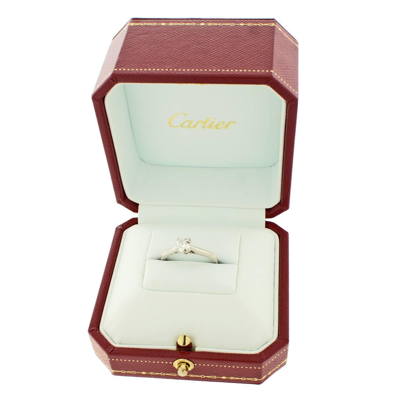 Cartier Diamond Platinum Engagement Ring In Excellent Condition In Litchfield, CT