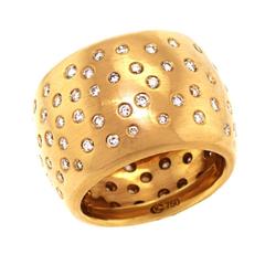 Wide Modernist Gypsy Set Diamond Gold Ring