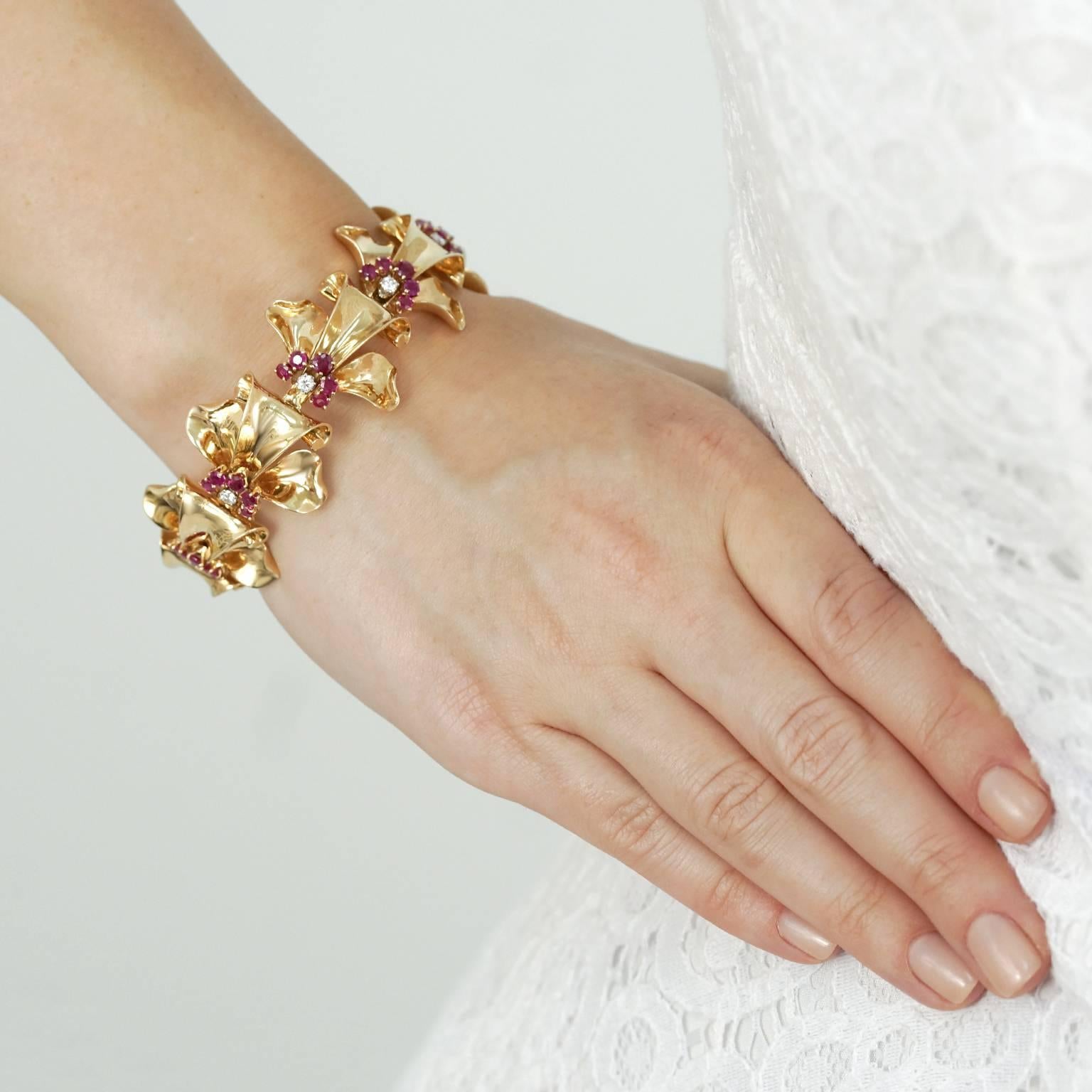 Women's Tiffany & Co. Retro Forties Ruby Diamond and Gold Bracelet