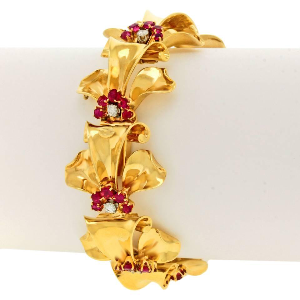 Tiffany & Co. Retro Forties Ruby Diamond and Gold Bracelet 4