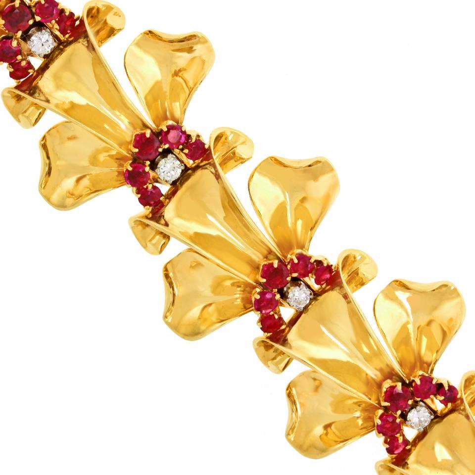 Tiffany & Co. Retro Forties Ruby Diamond and Gold Bracelet 3