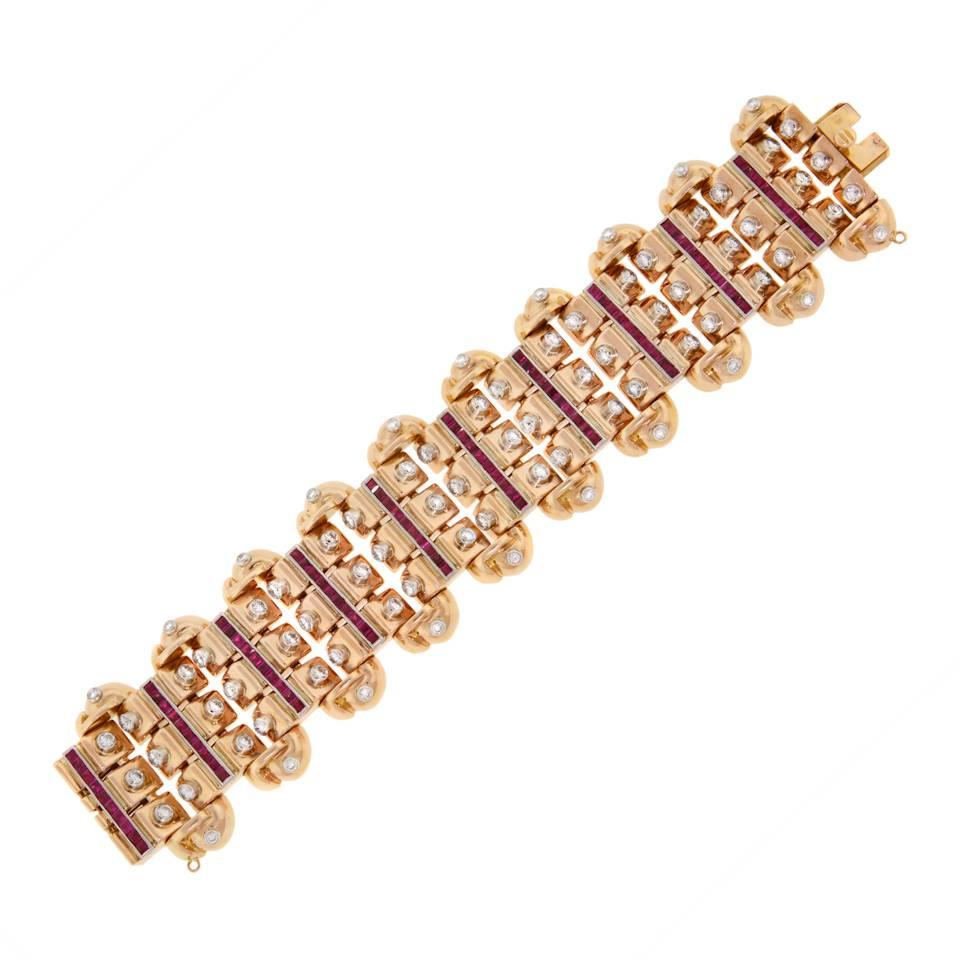 Art Deco Ruby and Diamond Set Gold Bracelet 3