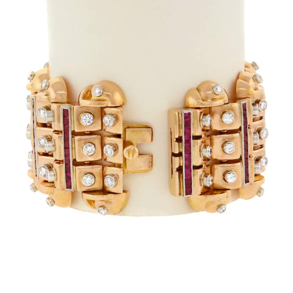 Art Deco Ruby and Diamond Set Gold Bracelet 4