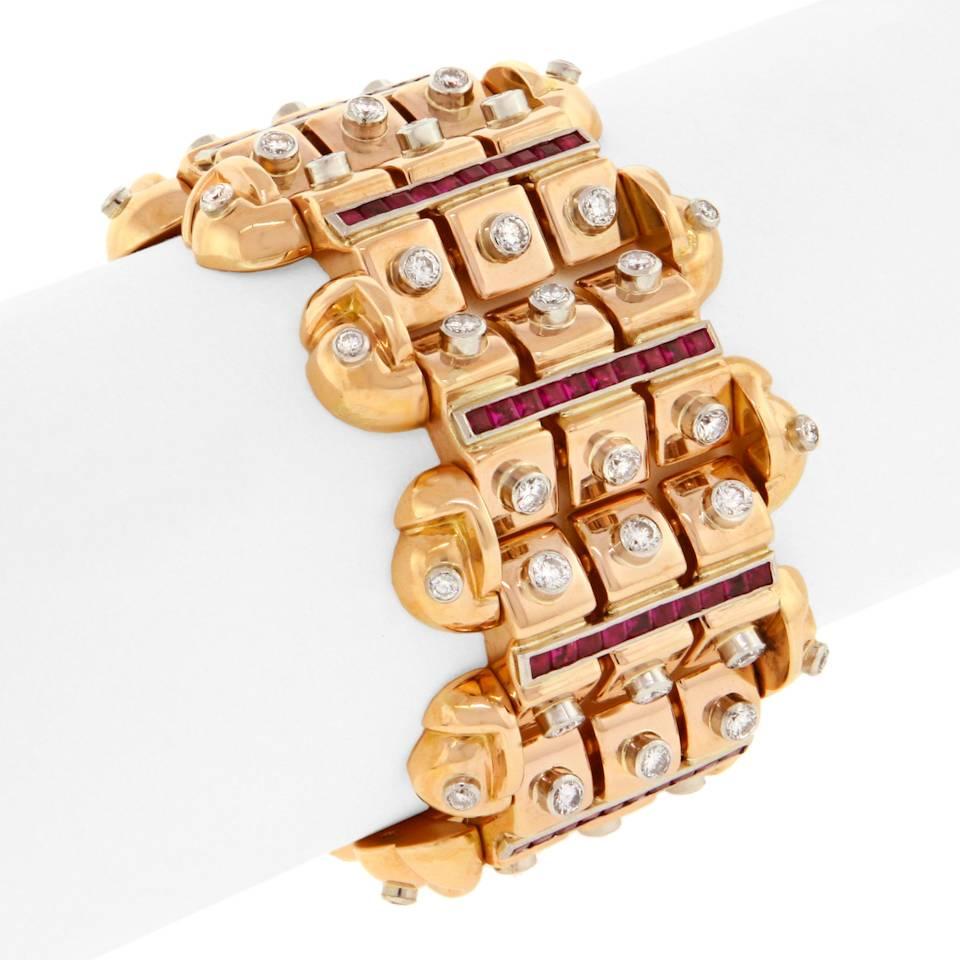 Art Deco Ruby and Diamond Set Gold Bracelet 5