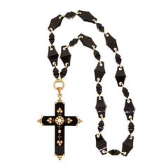 Gothic Chic Gold Mounted Antique Onyx Cross and Necklace