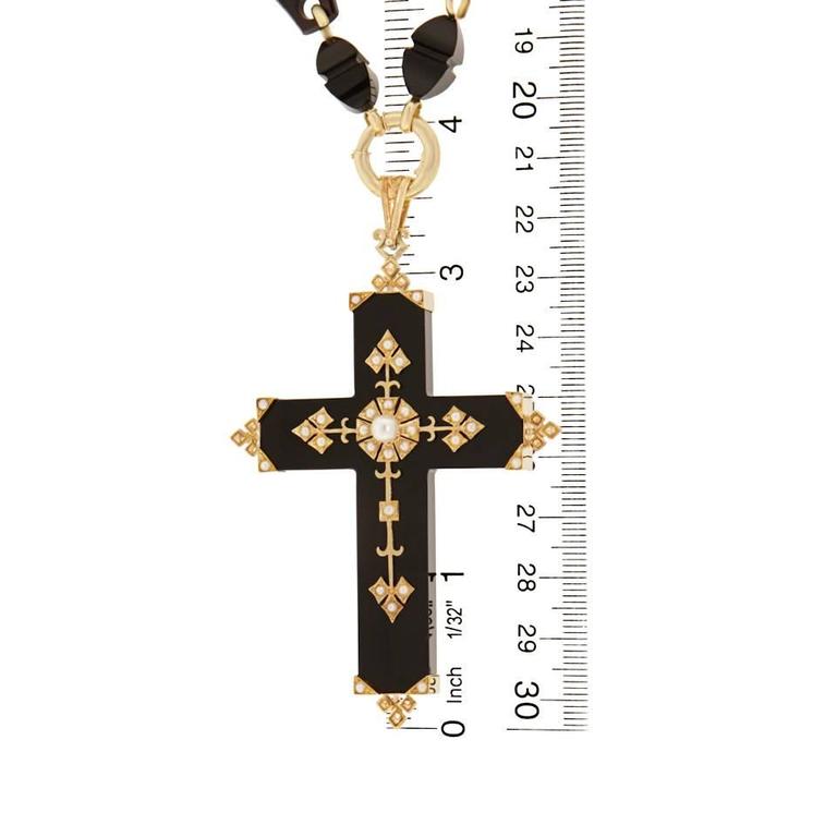 Gothic Chic Gold Mounted Antique Onyx Cross and Necklace 1