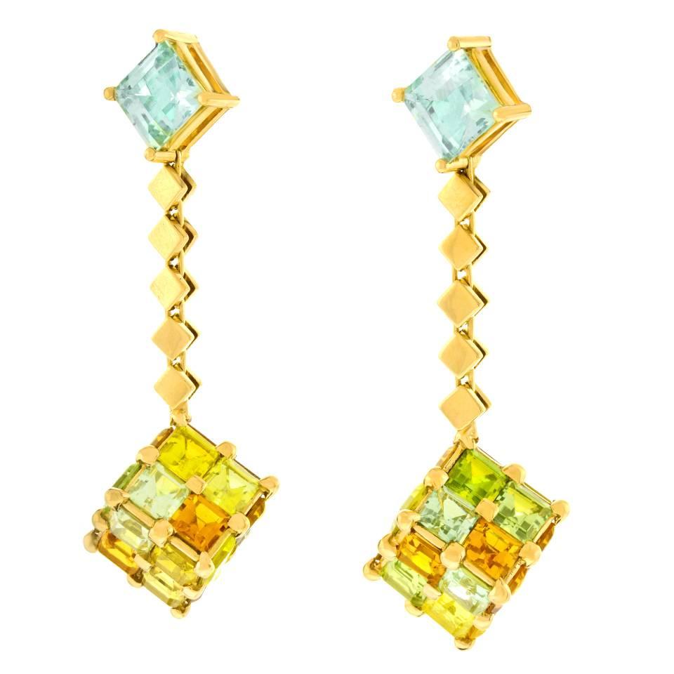 H. Stern Contempo Cubist Tourmaline and Gold Earrings In Excellent Condition In Litchfield, CT