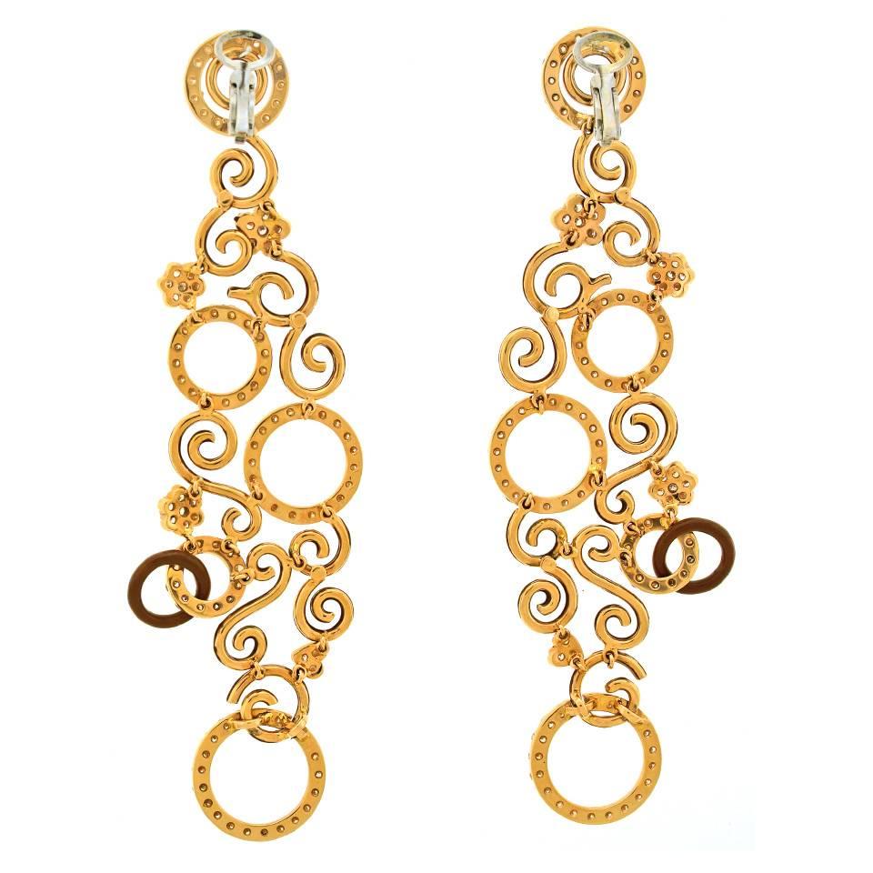 Magnificent Enamel Diamond Gold Chandelier Earrings 4
