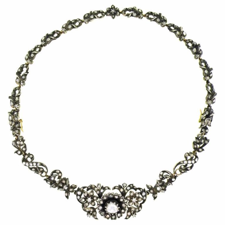 Georgian Antique Silver over Gold Diamond Necklace-Bracelet
