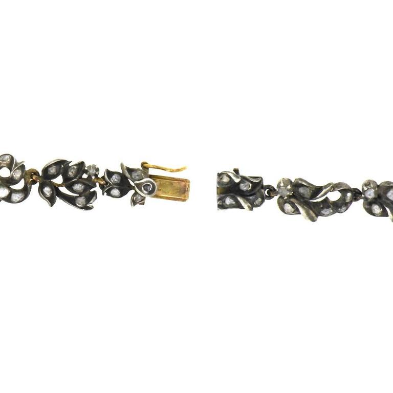 Women's Antique Silver over Gold Diamond Necklace-Bracelet