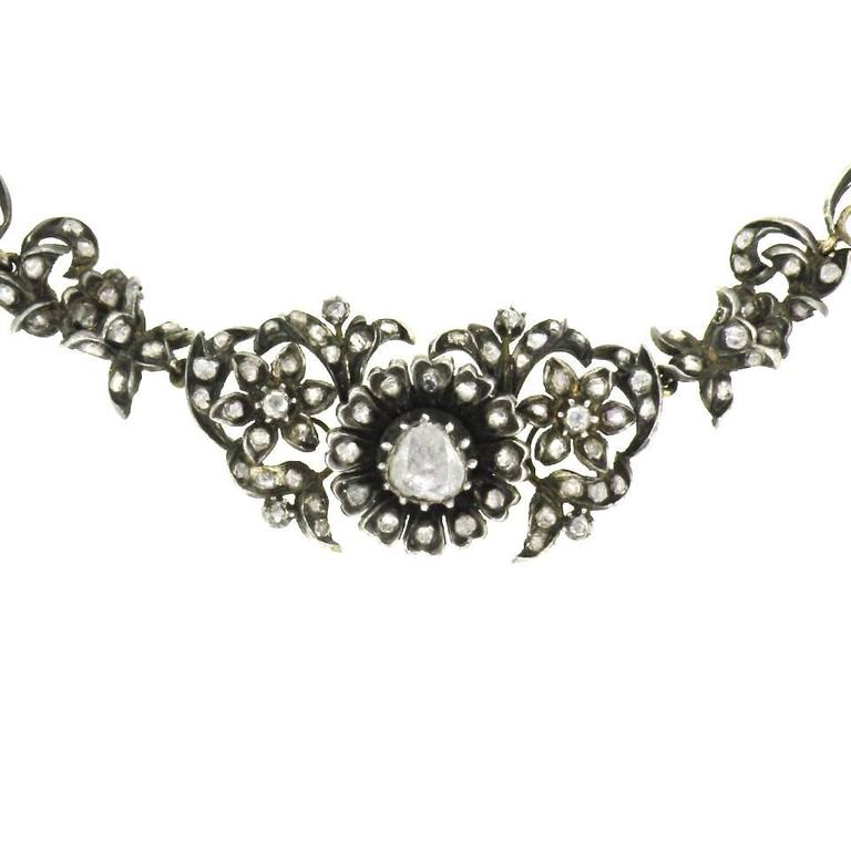 Antique Silver over Gold Diamond Necklace-Bracelet 2
