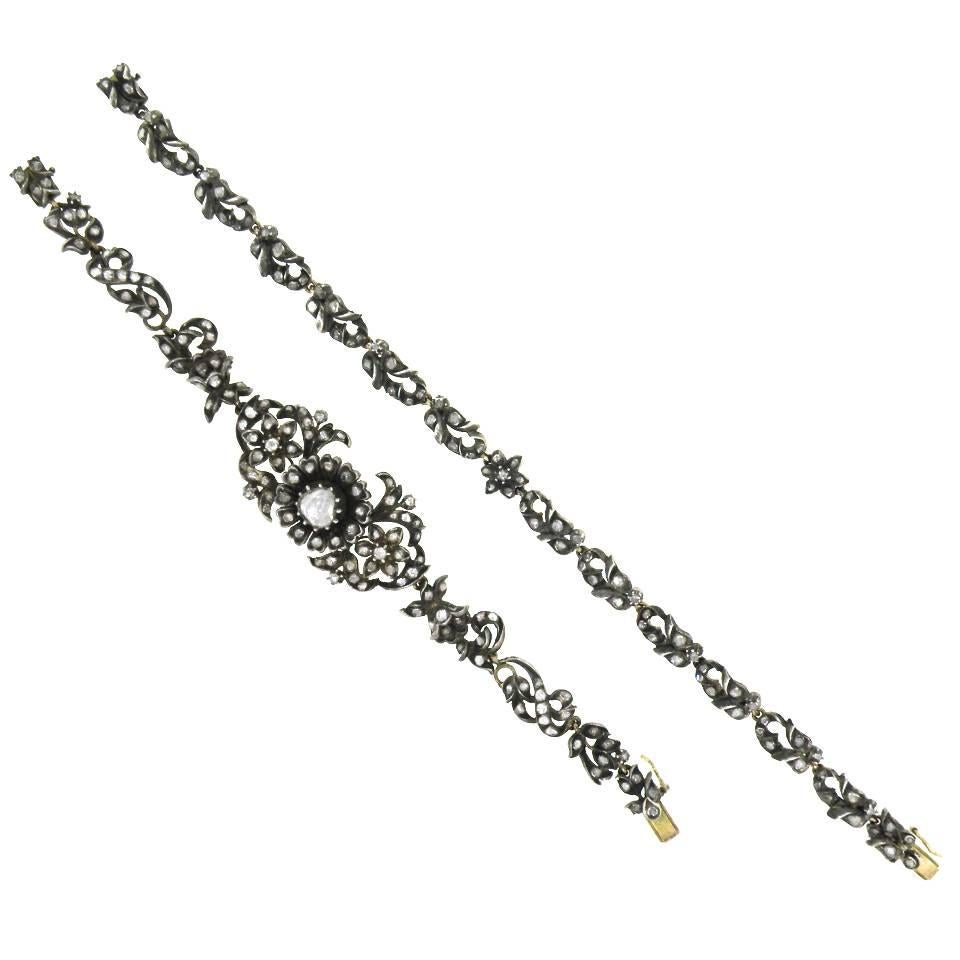 Antique Silver over Gold Diamond Necklace-Bracelet 3