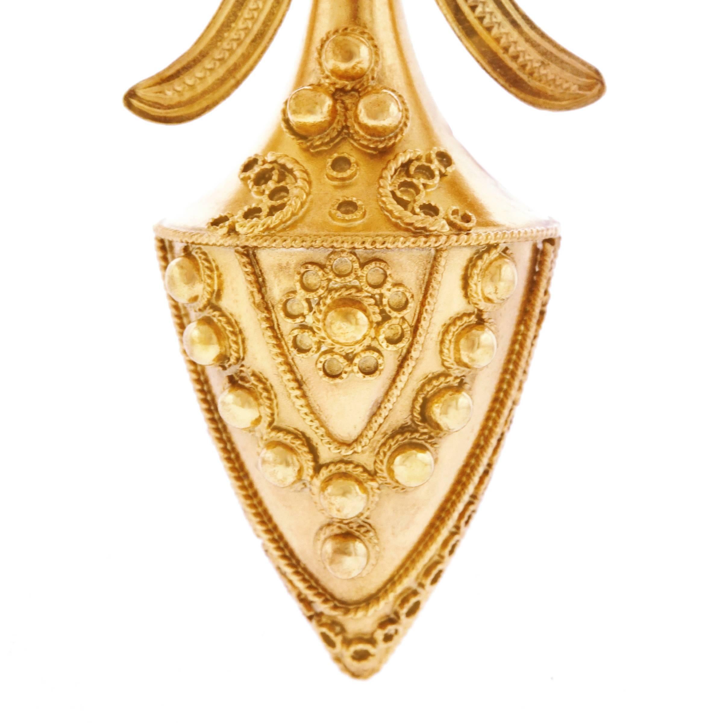 Antique Etruscan Revival Gold Chandelier Earrings 1