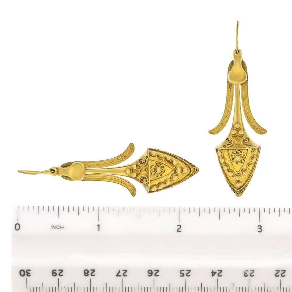 Antique Etruscan Revival Gold Chandelier Earrings 2