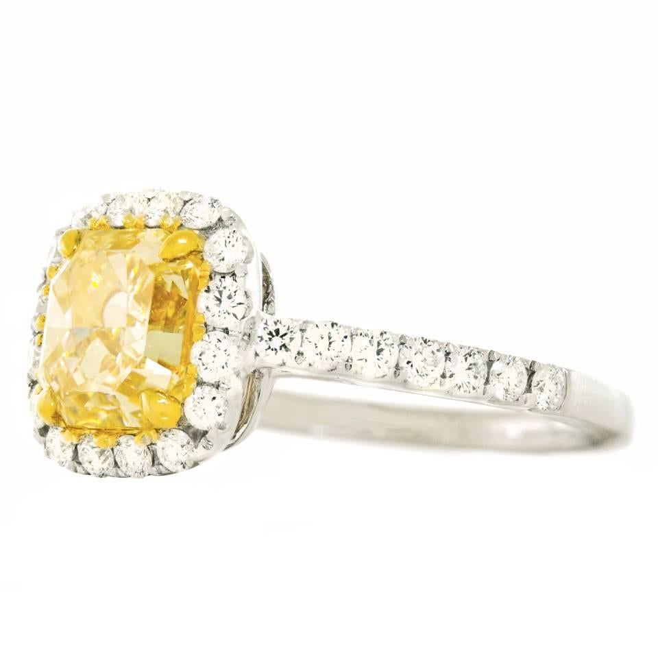yellow diamond cushion cut ring