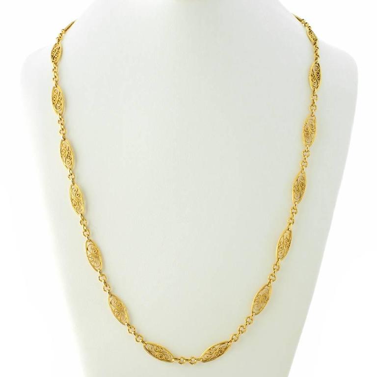 Antique French 28 Inch Long Filigree Gold Necklace at 1stDibs | 28 inch ...