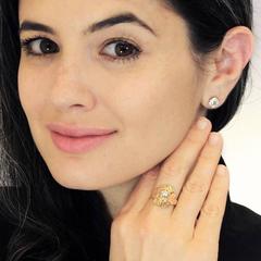 Arts and Crafts Diamond Gold Lily Pad Ring