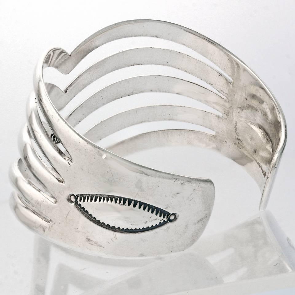 1950s Kenneth Begay Navajo Sterling Silver Pierced Cuff Bracelet 1
