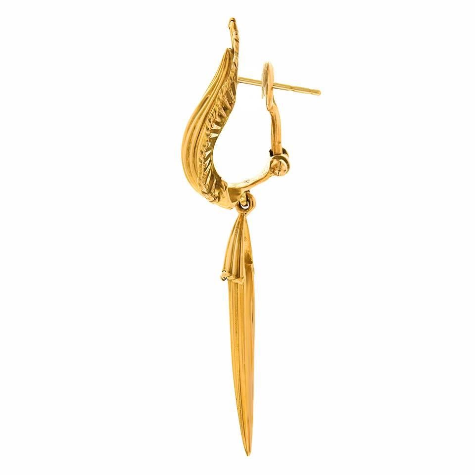 1950s French Silhouette Motif Gold Chandelier Earrings 2