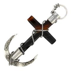 Antique Sterling Silver and Agate Anchor Brooch