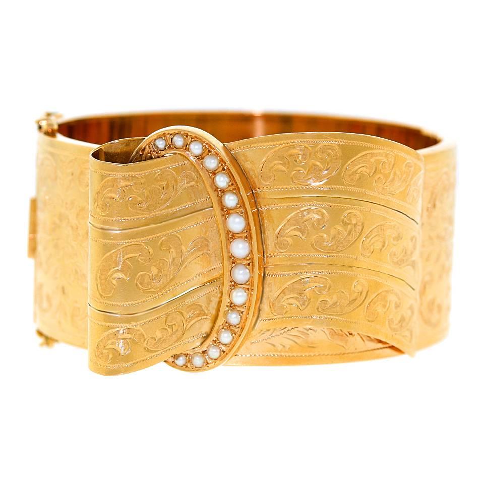 Andre Aucoc Antique Gold Buckle Bangle Bracelet