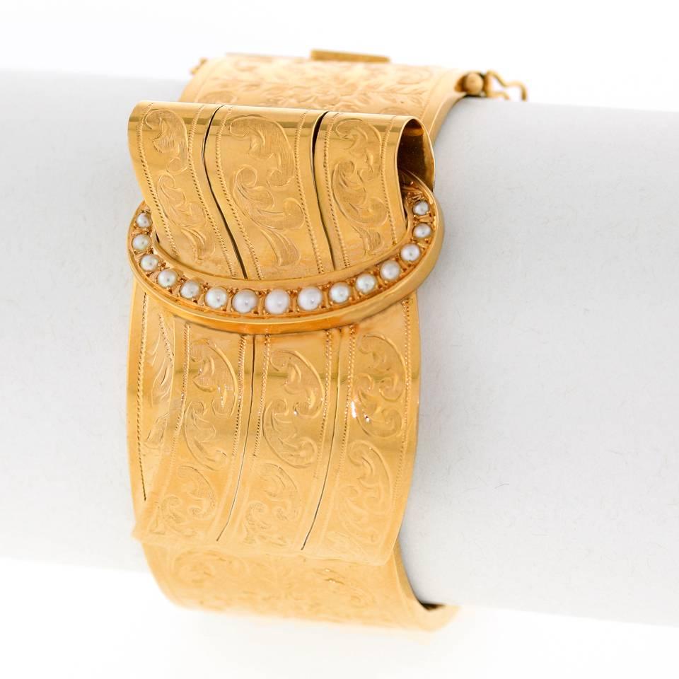 Victorian Andre Aucoc Antique Gold Buckle Bangle Bracelet