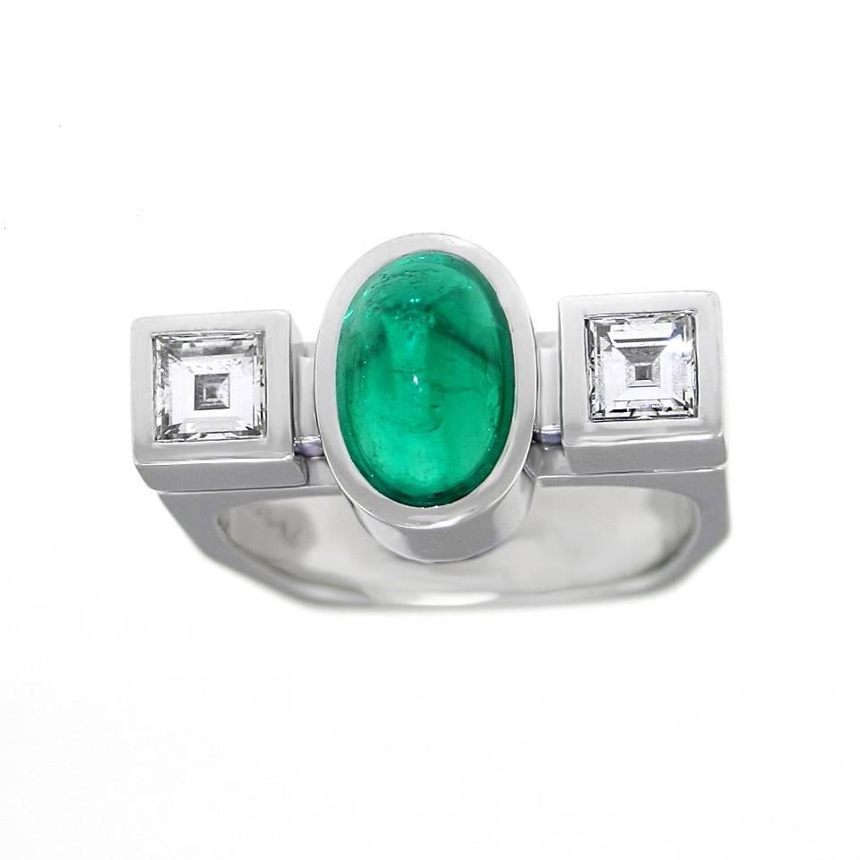 Women's Stunning Modernist Emerald and Diamond Ring by Trudel of Zurich