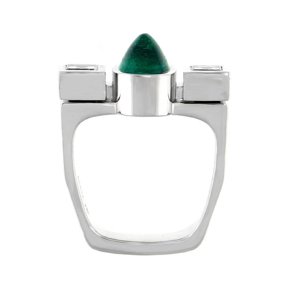 Stunning Modernist Emerald and Diamond Ring by Trudel of Zurich 5