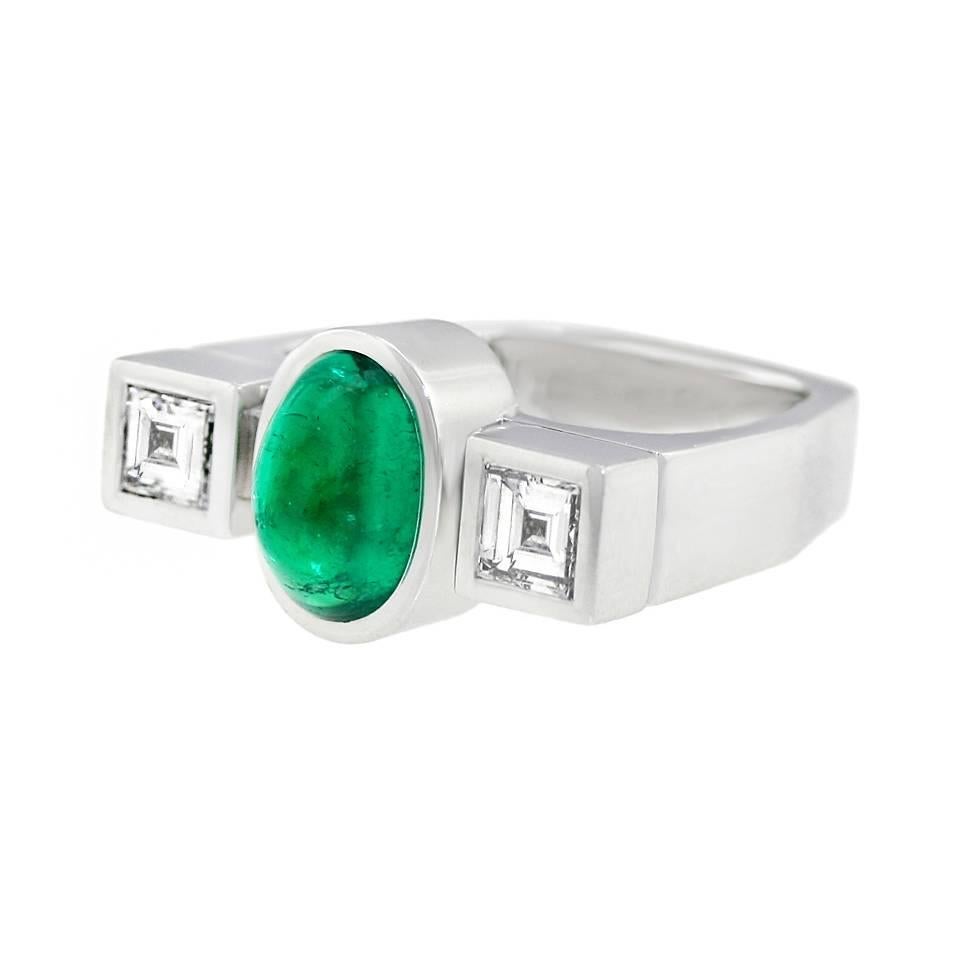 Stunning Modernist Emerald and Diamond Ring by Trudel of Zurich