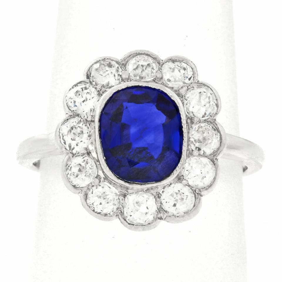 Antique 1.75 carat No Heat Burma GIA Sapphire Diamond Ring  1