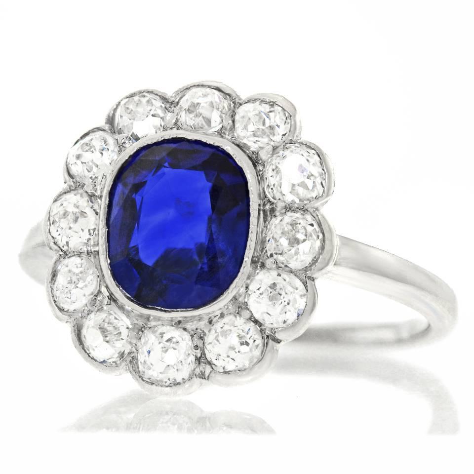 Antique 1.75 carat No Heat Burma GIA Sapphire Diamond Ring  5