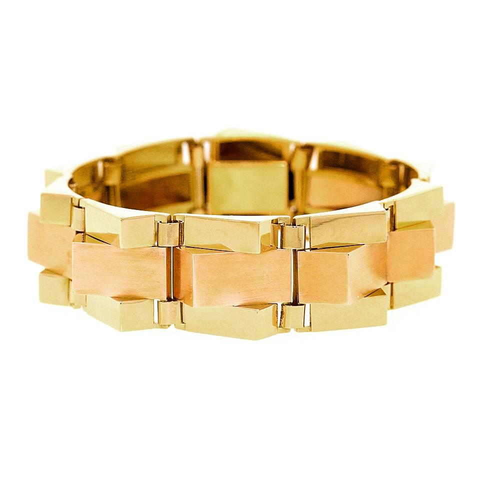 Art Deco Geometric French Gold Bracelet In Excellent Condition In Litchfield, CT